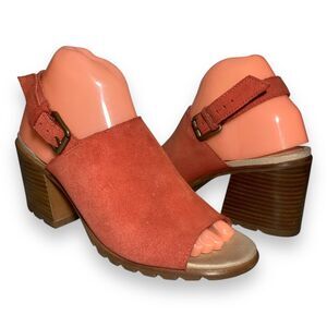 Sorel Women's Orange Suede Slingback Sandal Shoes Size 9.5 Chunky Heels Open Toe